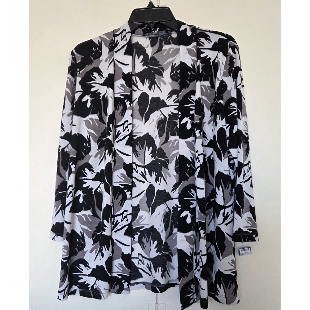 KASPER Small Open Front Cardigan Black/White Abstract Flowy Excellent Condition - Picture 1 of 3